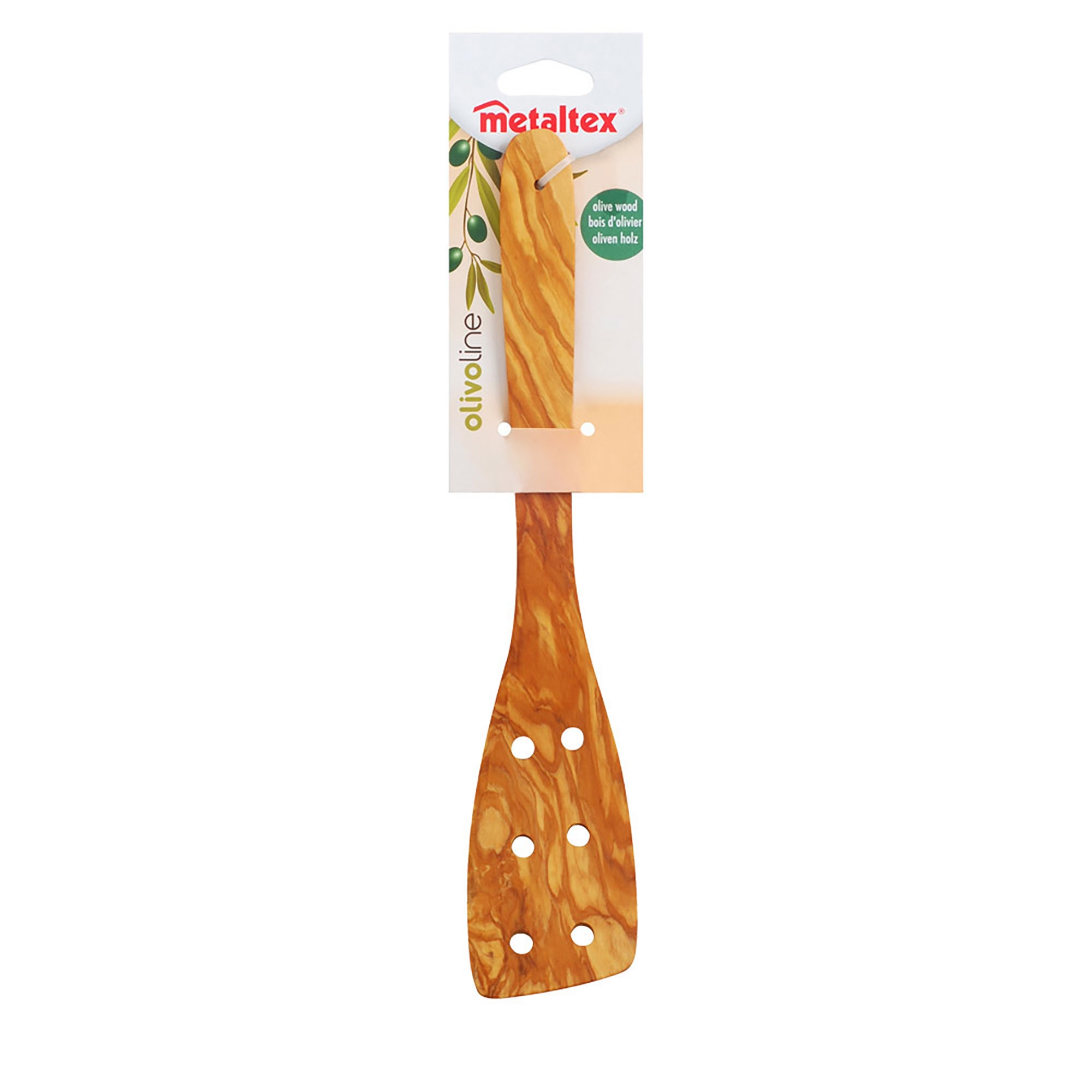 Espátula perforada de madera serie Olivo Line de Metaltex